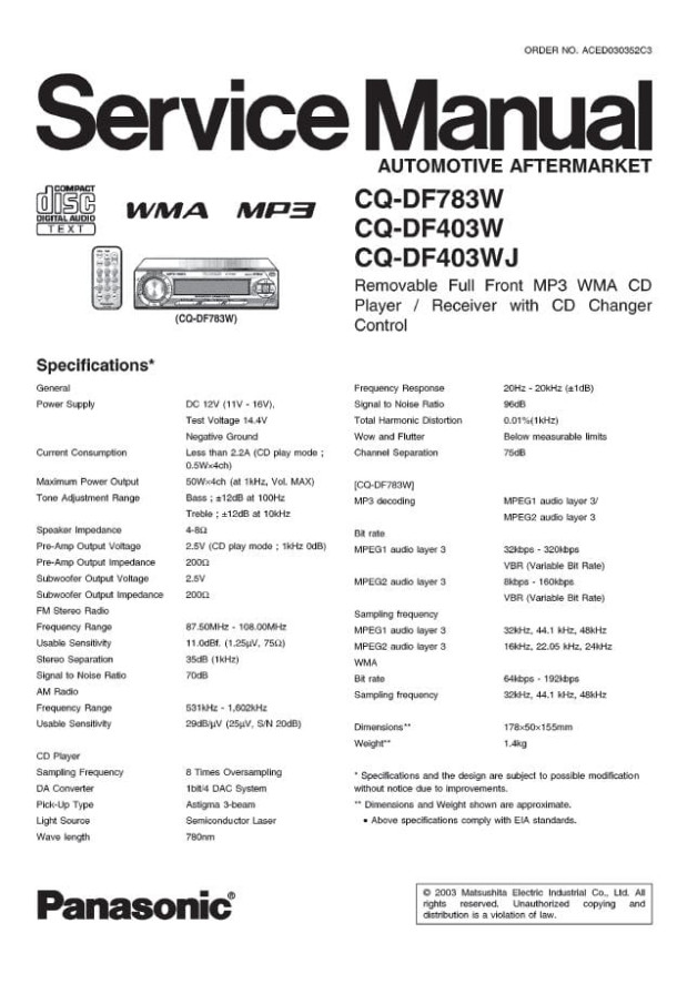 CQ-DF783W, CQ-DF403W, CQ-DF403WJ